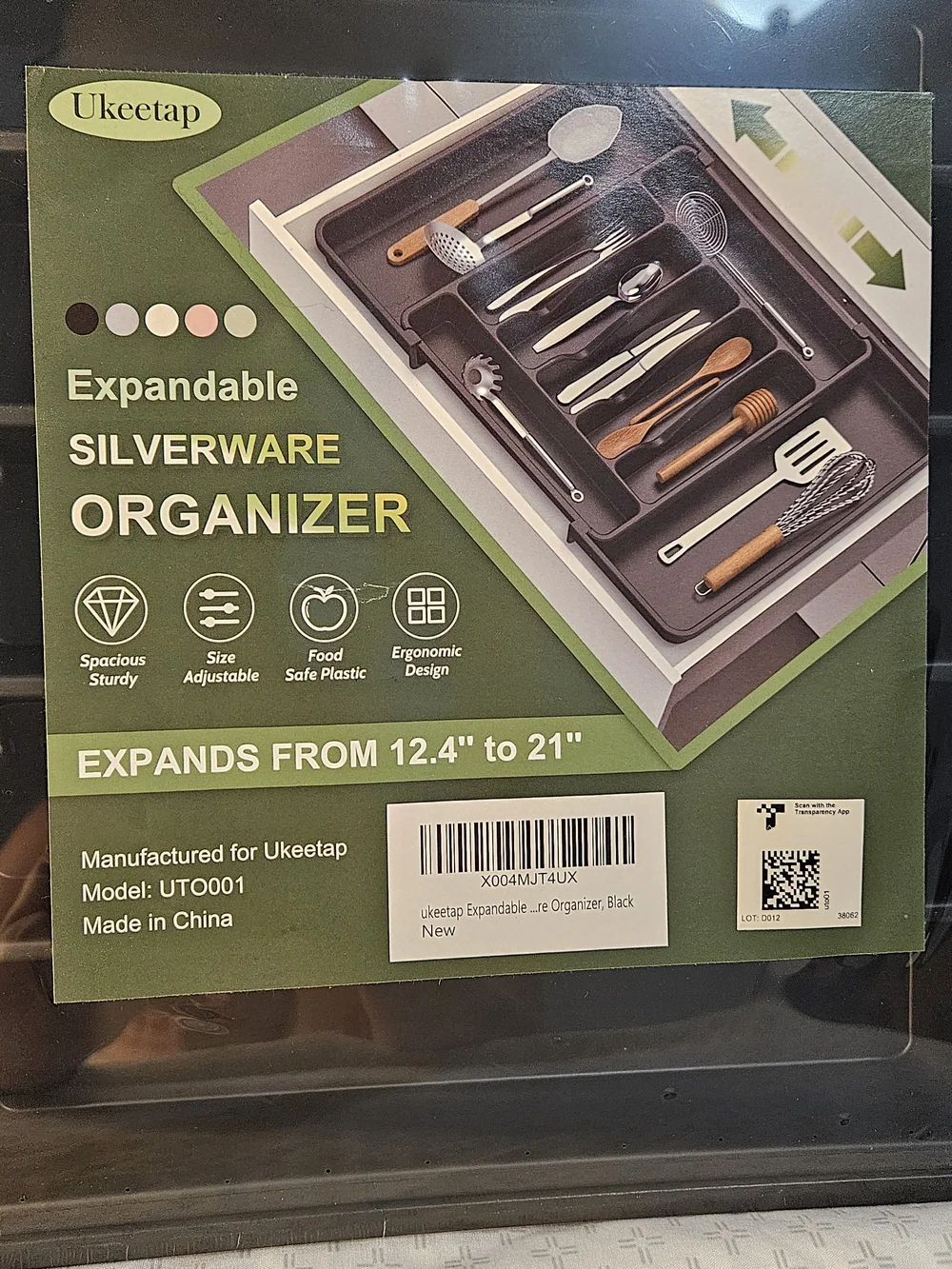 Ukeetap Expandable Adjustable Silverware Tray 7-Compartment Black UT0001